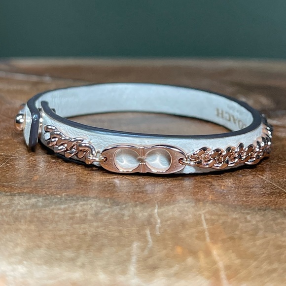 COACH Signature Rose Gold Chain & Leather Bracelet - Picture 5 of 9